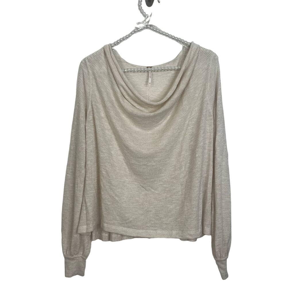 Free People‎ Palmer Cowl Neck Top Shimmer Stripe Long Sleeve Shirt Ivory SZ XS